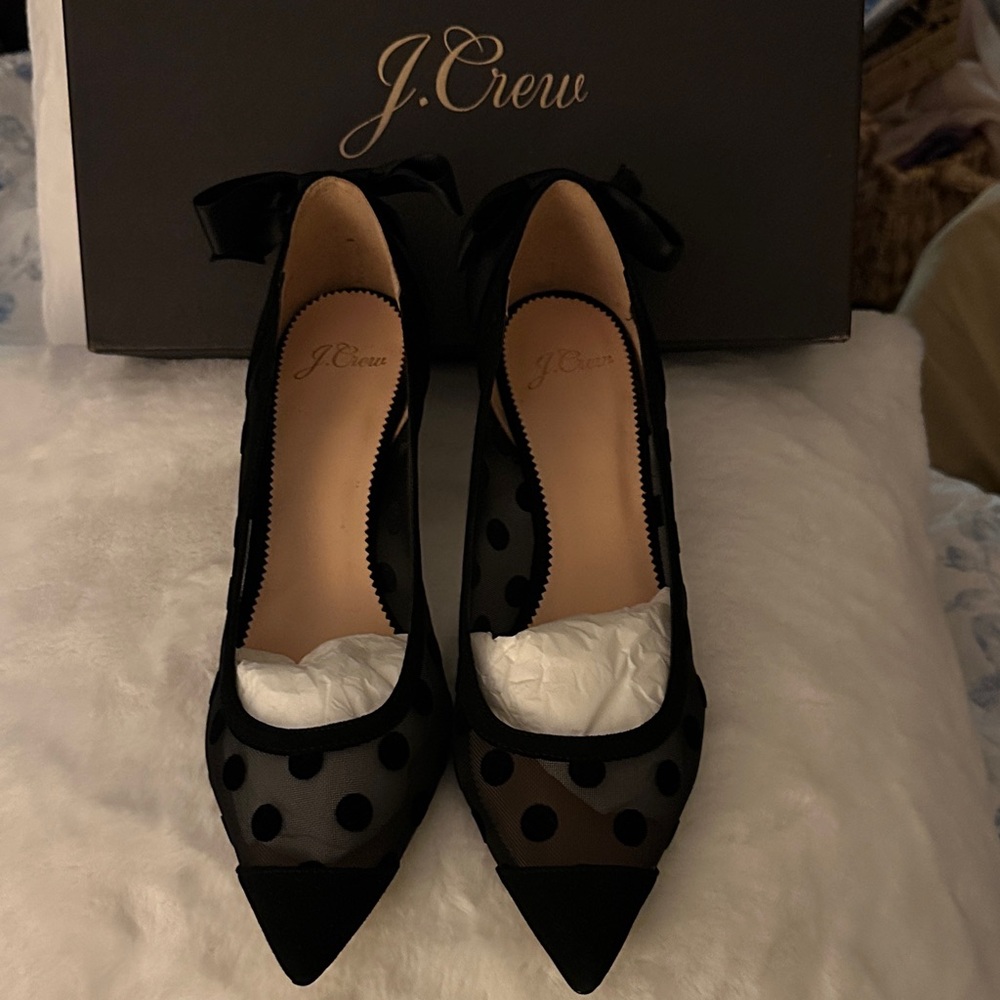 J. Crew Black Polka Dot Mesh Heels